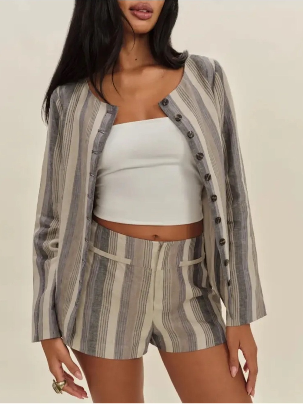 NWT Reformation Everett Linen Shorts Cannes Stripe 6 - Picture 10 of 17